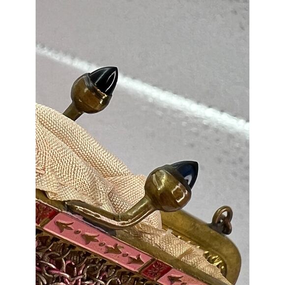 Antique Ornate German Enamel Mesh Coin Purse Bag Pink Repousse Frame Lining good - Picture 2 of 16